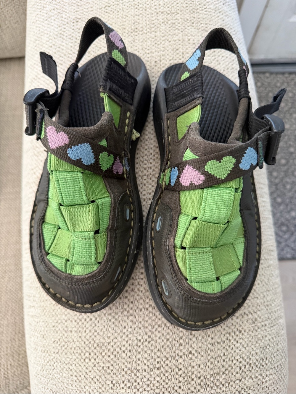 Chaco Kids Green and Brown Heart-Strap Sandals